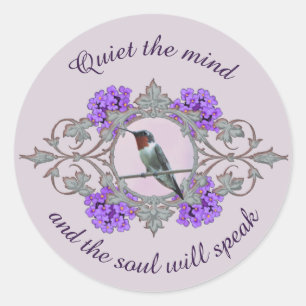 Ruby Throated Hummingbird, Purple Embellishments Classic Round Sticker