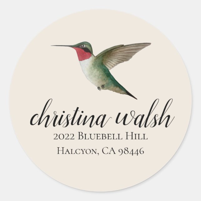 Ruby-throated Hummingbird return address Classic Round Sticker (Front)