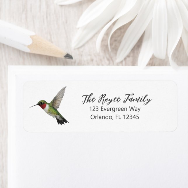 Ruby Throated Hummingbird Return Address Label (Insitu)