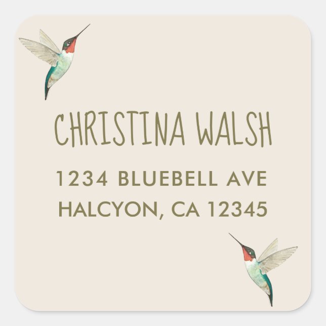 Ruby-throated Hummingbird return address Square Sticker (Front)