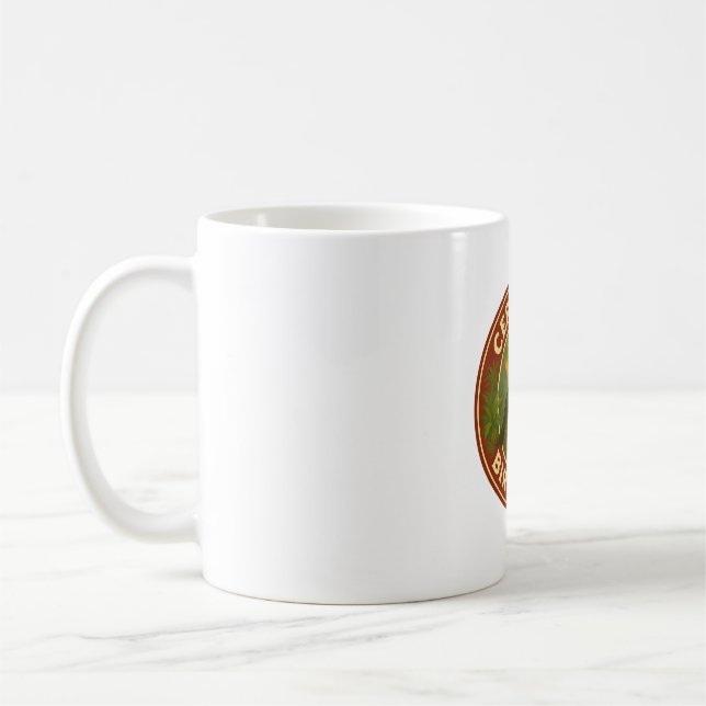 Ruby-throated Hummingbird Vintage Badge Coffee Mug (Left)