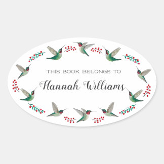 Ruby-throated Hummingbirds Bookplate Oval Sticker