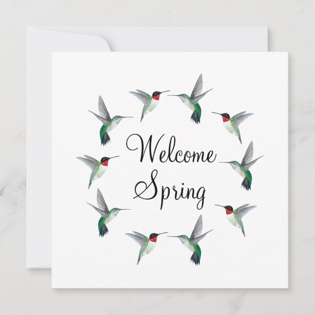 Ruby-throated Hummingbirds Welcome Spring Card (Front)