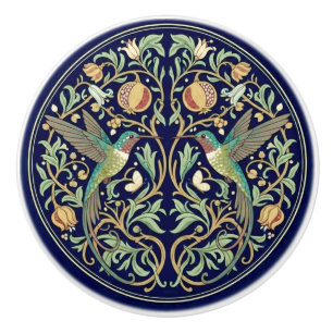 Ruby Throated Hummingbirds William Morris Style Ceramic Knob