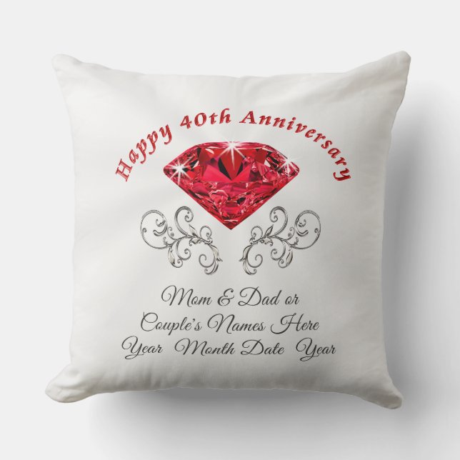 Ruby Traditional 40th Anniversary Gift for Parents Cushion (Front)