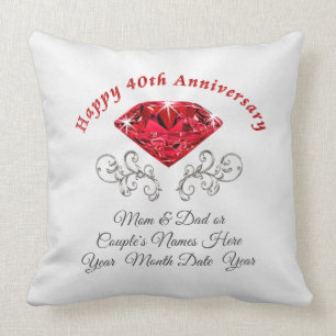 Ruby Traditional 40th Anniversary Gift for Parents Cushion