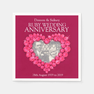 Ruby Wedding 40 years heart photo and name napkins