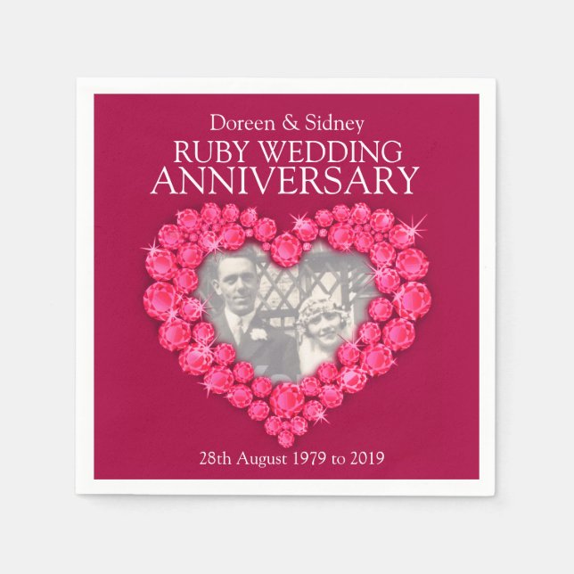 Ruby Wedding 40 years heart photo and name napkins (Front)