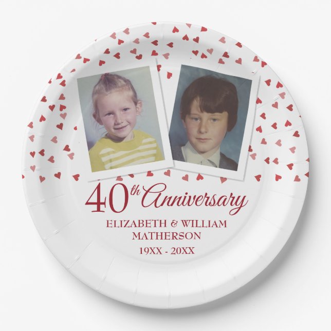 Ruby Wedding 40th Anniversary Childhood Photos Paper Plate (Front)