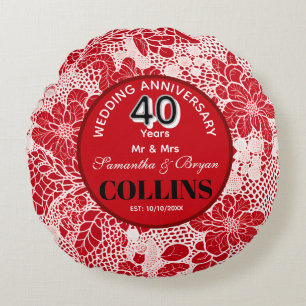 Ruby Wedding Anniversary 40 years Personalized  Round Cushion