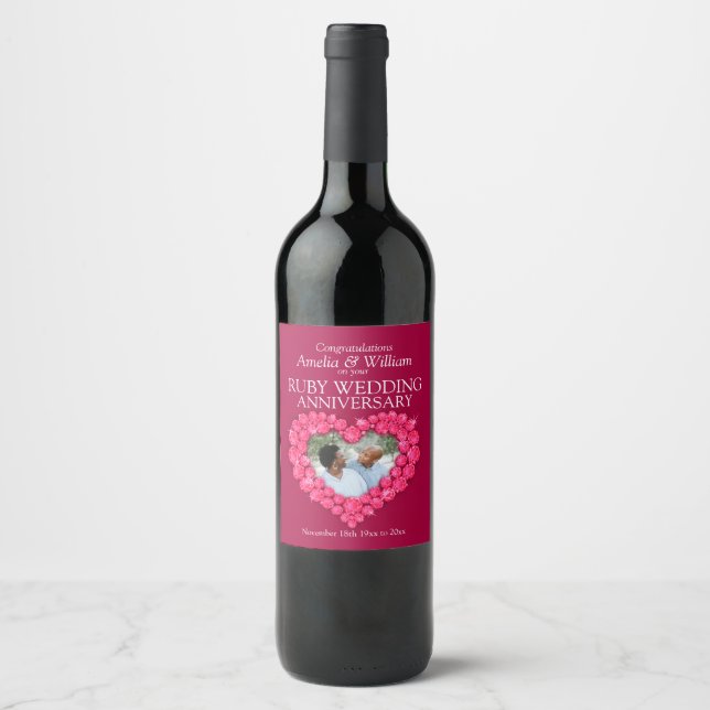 Ruby wedding anniversary custom wine labels (Front)
