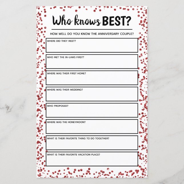 Ruby Wedding Anniversary Party Game (Front)