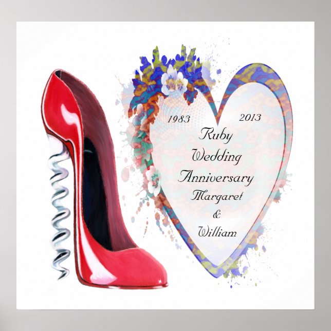Ruby Wedding Anniversary Poster, with Customisable Poster (Front)