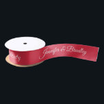 Ruby White Elegant Wedding Personalised Name Satin Ribbon<br><div class="desc">Ruby White Elegant Wedding Personalised Name Custom Satin Ribbon features your personalised names in elegant white calligraphy script on a ruby red background. Personalised by editing the text in the text boxes. Designed by ©Evco Studio www.zazzle.com/store/evcostudio</div>