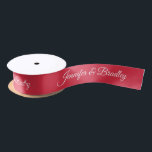 Ruby White Elegant Wedding Personalised Name Satin Ribbon<br><div class="desc">Ruby White Elegant Wedding Personalised Name Custom Satin Ribbon features your personalised names in elegant white calligraphy script on a ruby red background. Personalised by editing the text in the text boxes. Designed by ©Evco Studio www.zazzle.com/store/evcostudio</div>