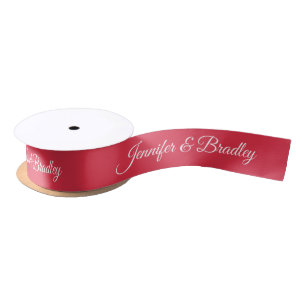 Ruby White Elegant Wedding Personalised Name Satin Ribbon