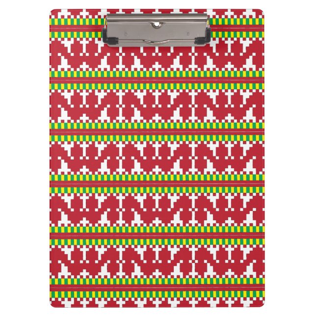 Rucava Red and white folk art geometric pattern I Clipboard (Front)