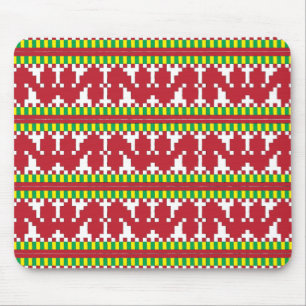 Rucava Red and white folk art geometric pattern I Mouse Pad