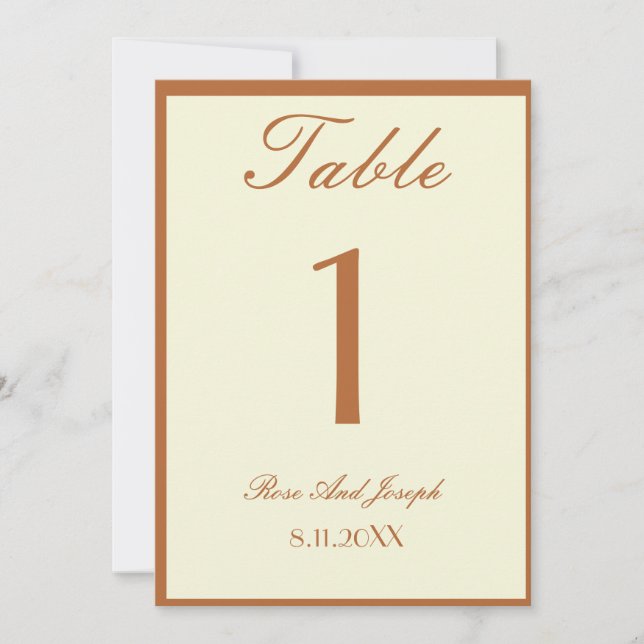 Ruddy Brown Old Money Wedding Table Number (Front)