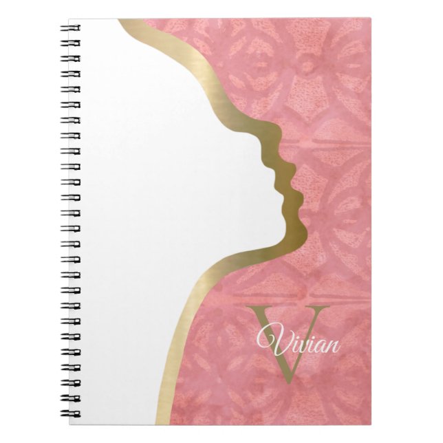Ruddy Pink And Gold Face Monogram Name Notebook (Front)