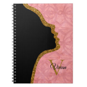 Ruddy Pink And Gold Glitter Face Monogram Name Notebook