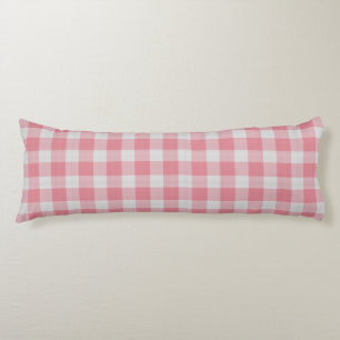 Ruddy Pink and white gingham plaid checks Body Cushion