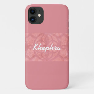 Ruddy Pink Batik And Blue Watercolor Name iPhone 11 Case