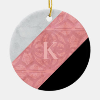 Ruddy Pink Batik And Grey Watercolor Letter Ceramic Ornament