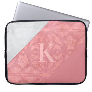Ruddy Pink Batik And Grey Watercolor Letter Laptop Sleeve