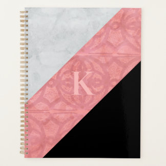 Ruddy Pink Batik And Grey Watercolor Letter Planner