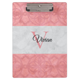 Ruddy Pink Batik And Grey Watercolor Monogrammed Clipboard