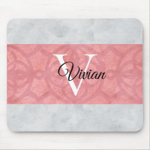 Ruddy Pink Batik And Grey Watercolor Monogrammed N Mouse Pad