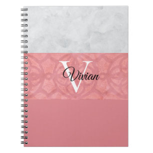 Ruddy Pink Batik And Grey Watercolor Monogrammed Notebook