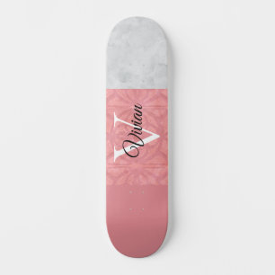 Ruddy Pink Batik And Grey Watercolor Monogrammed Skateboard
