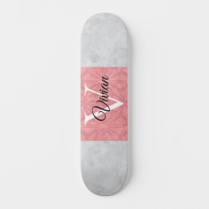 Ruddy Pink Batik And Grey Watercolor Monogrammed Skateboard