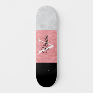 Ruddy Pink Batik And Grey Watercolor Monogrammed Skateboard