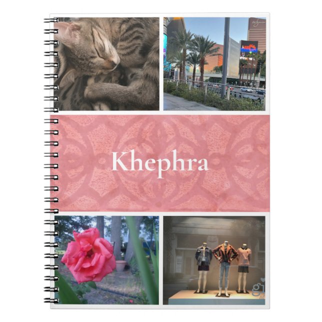 Ruddy Pink Batik Collage and Name Notebook (Front)