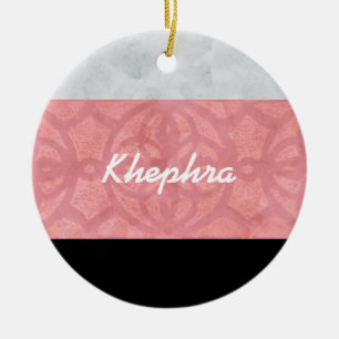 Ruddy Pink Batik Grey Watercolor And Name Ceramic Ornament