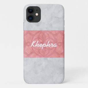 Ruddy Pink Batik Grey Watercolor Name iPhone 11 Case
