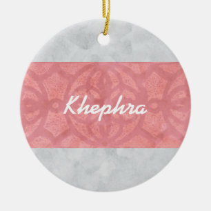 Ruddy Pink Batik Grey Watercolor Name Ceramic Ornament