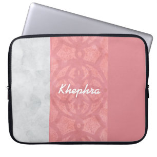 Ruddy Pink Batik Grey Watercolor Name Laptop Sleeve