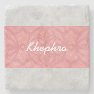 Ruddy Pink Batik Grey Watercolor Name Stone Coaster