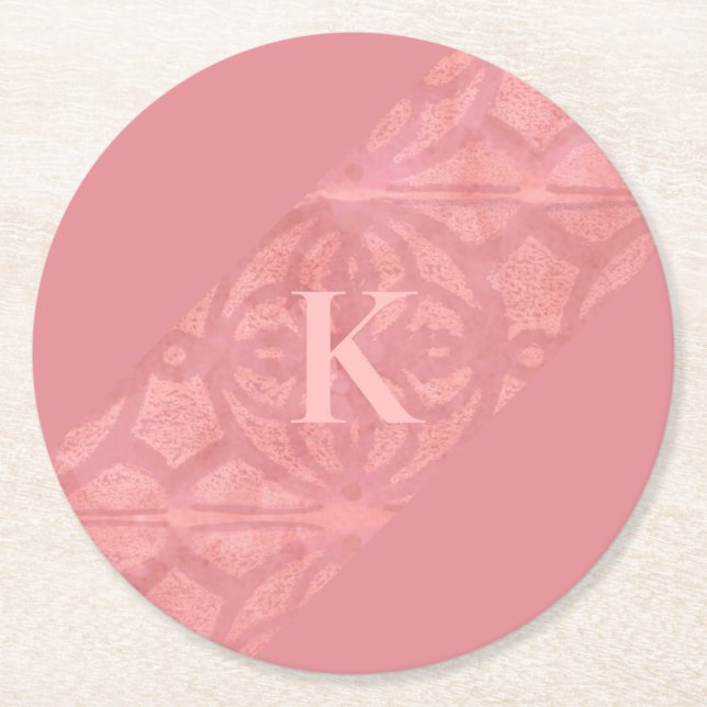 Ruddy Pink Batik Letter Round Paper Coaster (Front)