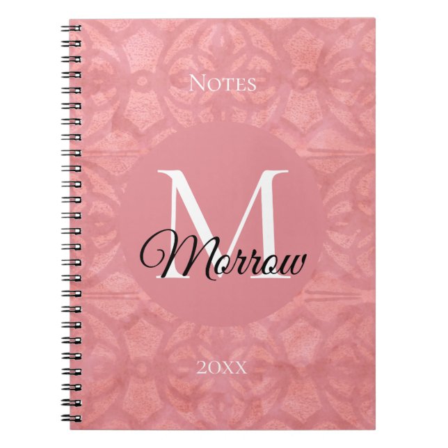 Ruddy Pink Batik Name and Year Monogrammed Notebook (Front)
