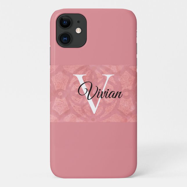 Ruddy Pink Batik Name Monogrammed Case-Mate iPhone Case (Back)