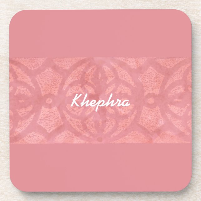 Ruddy Pink Batik Name Monogrammed  Coaster (Front)