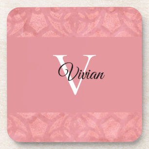 Ruddy Pink Batik Name Monogrammed Coaster