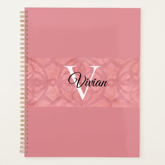 Ruddy Pink Batik Name Monogrammed  Planner (Front)