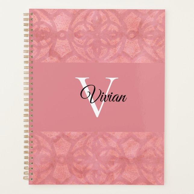 Ruddy Pink Batik Name Monogrammed Planner (Front)
