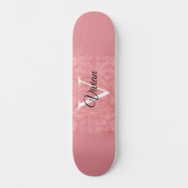 Ruddy Pink Batik Name Monogrammed Skateboard (Front)